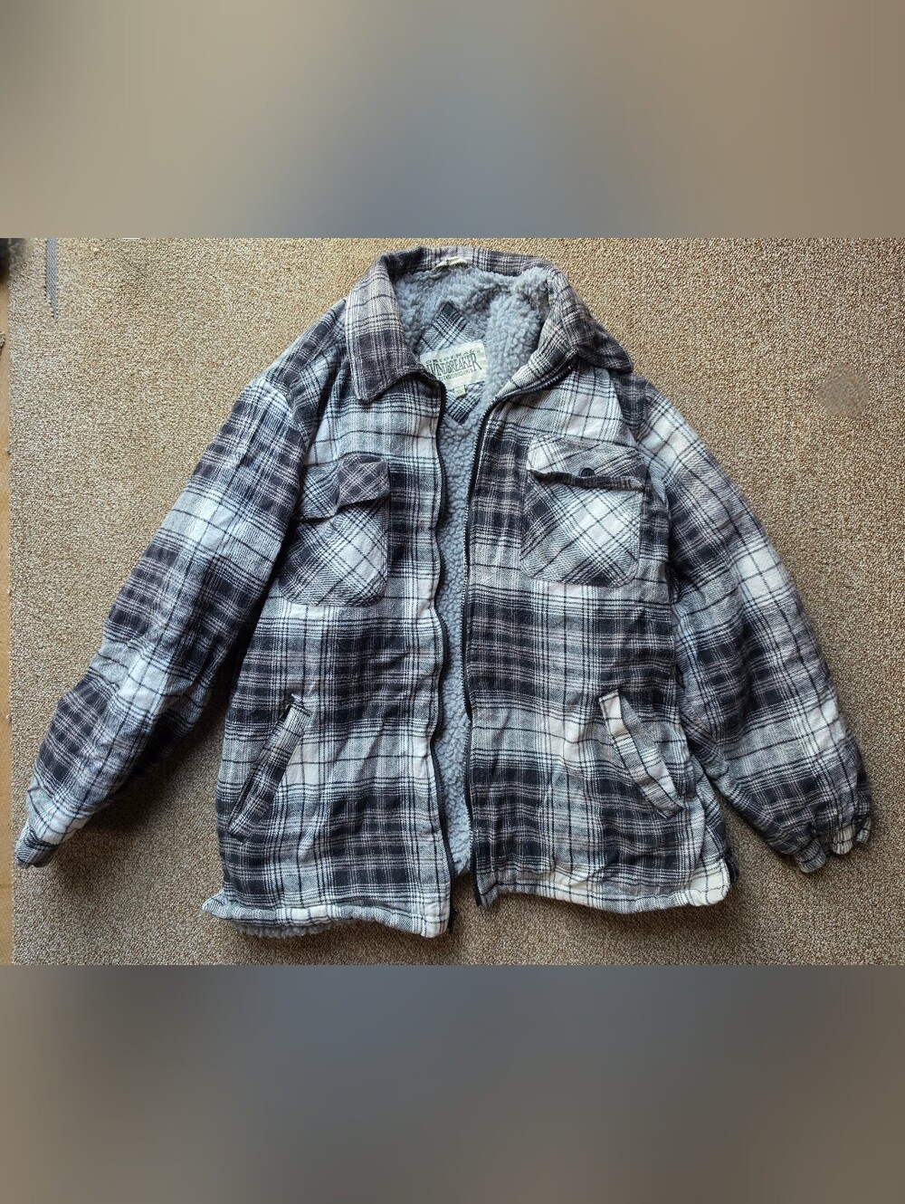 Vintage Original Windbreaker Sherpa Lined Flannel Jacket Plaid Shacket Large